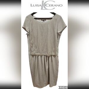 Luisa Cerano Beige Bi Materiel Short Sleeve Dress Sz 10 Us
